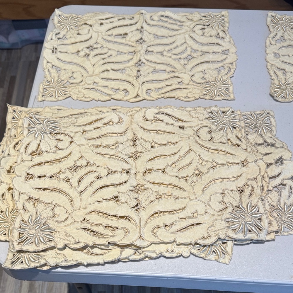 Cream Lace Cutwork Table Placemats Set  of 12 - Elegant Home Dining